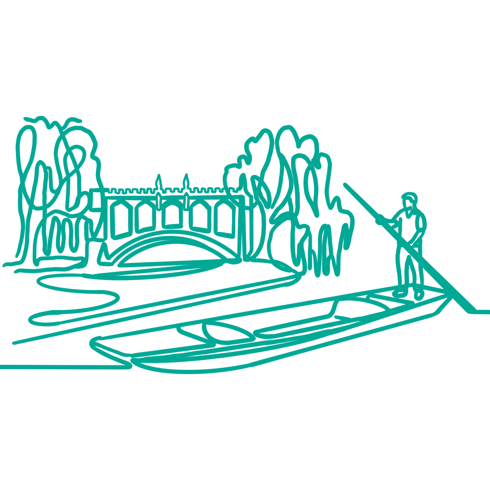 Graphic of punting along a river in Cambridge