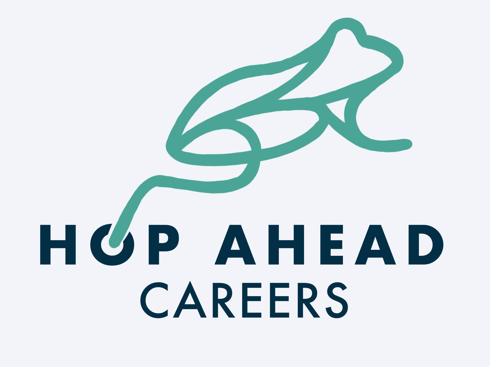 Frog leaping to the right with the site title ‘Hop Ahead Careers’ written underneath.